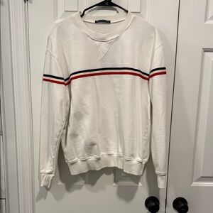 Brandy Melville White Crewneck with Red and Blue Stripes